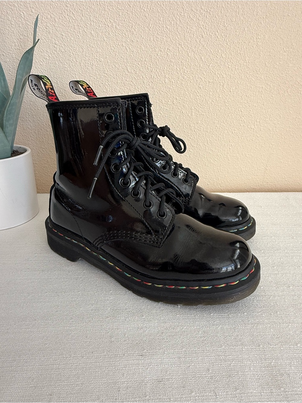 Dr. Martens Black Patent Leather Lace-Up Boots